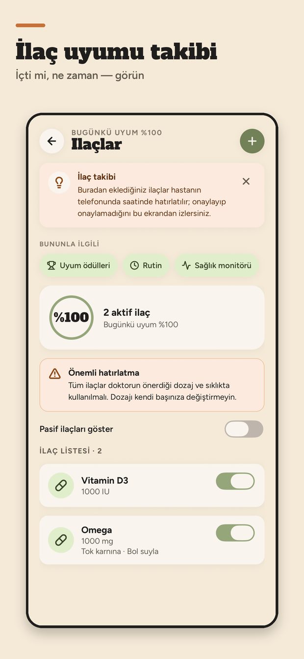 WellFamily ilaç takibi: hatırlatma ve haftalık uyum